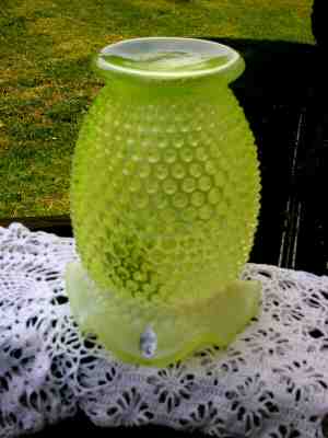 Large Fenton Art Glass Yellow Vaseline Hobnail French Opalescent Vase H