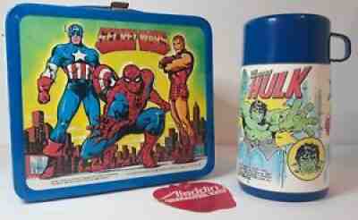 Vintage Marvel Secret Wars Embossed Metal Lunchbox W Thermos By