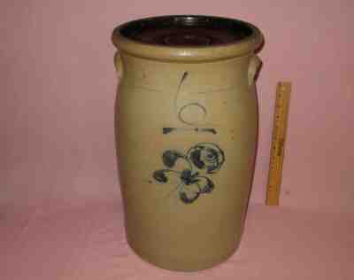 Antique Th C Stoneware Red Wing Gallon Butterfly Churn Crock W Lid