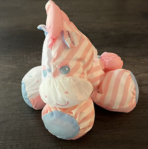 Vintage 1991 Fisher Price Puffalump Plush Zebra Horse Pink Blue Stars Striped