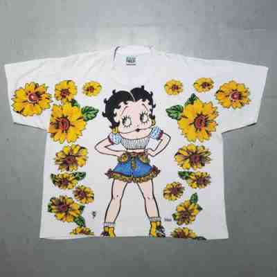 Vtg 90s BETTY BOOP New York Home Grown All Over Print Tshirt 1994 NY Tee XL RARE