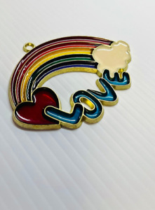 VTG 1980s Retro Rainbow LOVE L-O-V-E Heart Cloud Groovy Acrylic Sun Catcher Gold