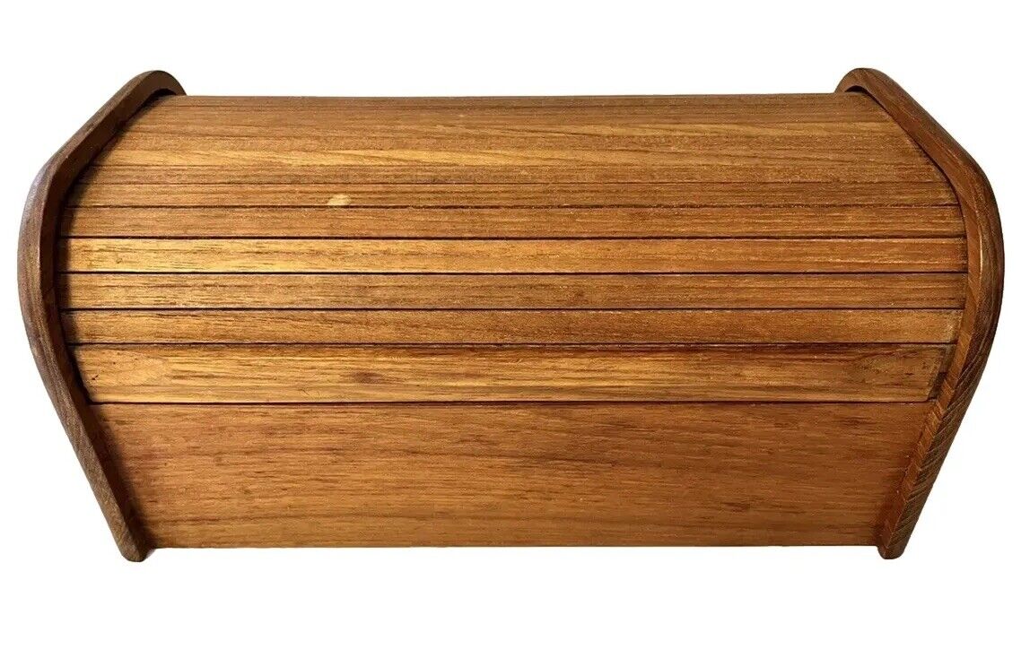 Vintage Kalmar Designs Teak Wood Tambour Sliding Roll Top Lid Recipe Storage Box - Sold on eBay February 5th, 2025 for $35.99