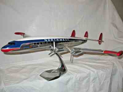1960's Northwest Airlines Cast Aluminum Super Connie Airplane, Mint w/ Stand!