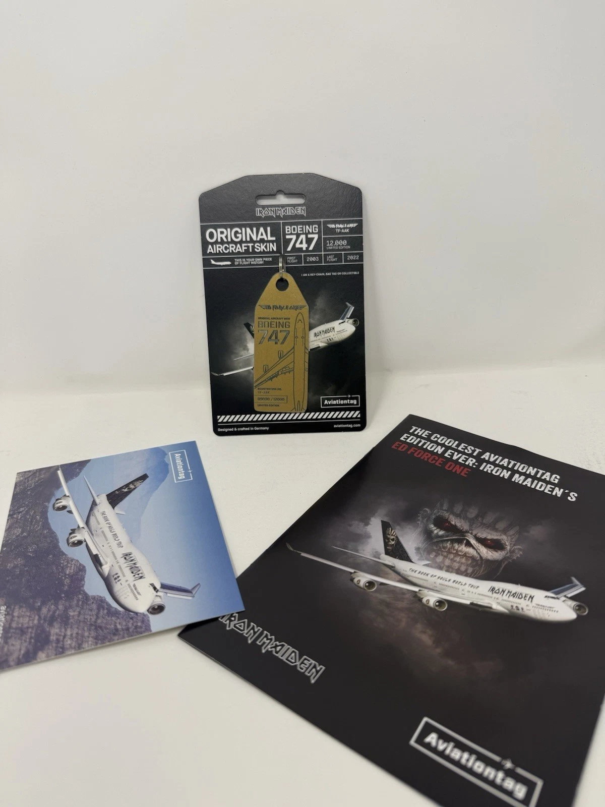 Iron Maiden AVIATIONTAG Ed Force one Boeing 747 Key Chain Gold Eddie IN HAND