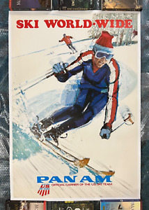 Original Travel Poster Pan Am Airlines Ski World Wide Winter Sports Olympic Team