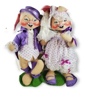 Vtg  large 1990 Annalee 22” Easter Bunny Girl Boy Parade Dolls purple w/tags