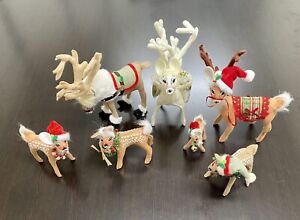 Annalee Christmas Reindeer Lot Retired Deer Doe Santa Hat Bell Moose Acorn Elk