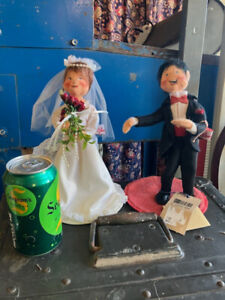 Vintage 1997 Annalee Dolls 9" Bride And Groom Tux Wedding Cake Topper ~ Red