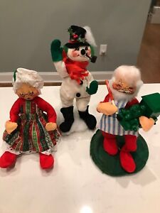 LOT of 3 - ANNALEE DOLLS - Christmas Trio - SANTA, MRS. SANTA, SNOWMAN - 9"