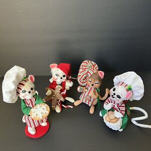 Annalee Mouse Mice Christmas Wired Dolls Lot Of 4 Posable Kitschy Baker Cookies