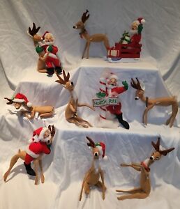 Vtg 60s Annalee Xmas Posable Reindeer Santa Claus Deer Sled Lot of 12 North Pole