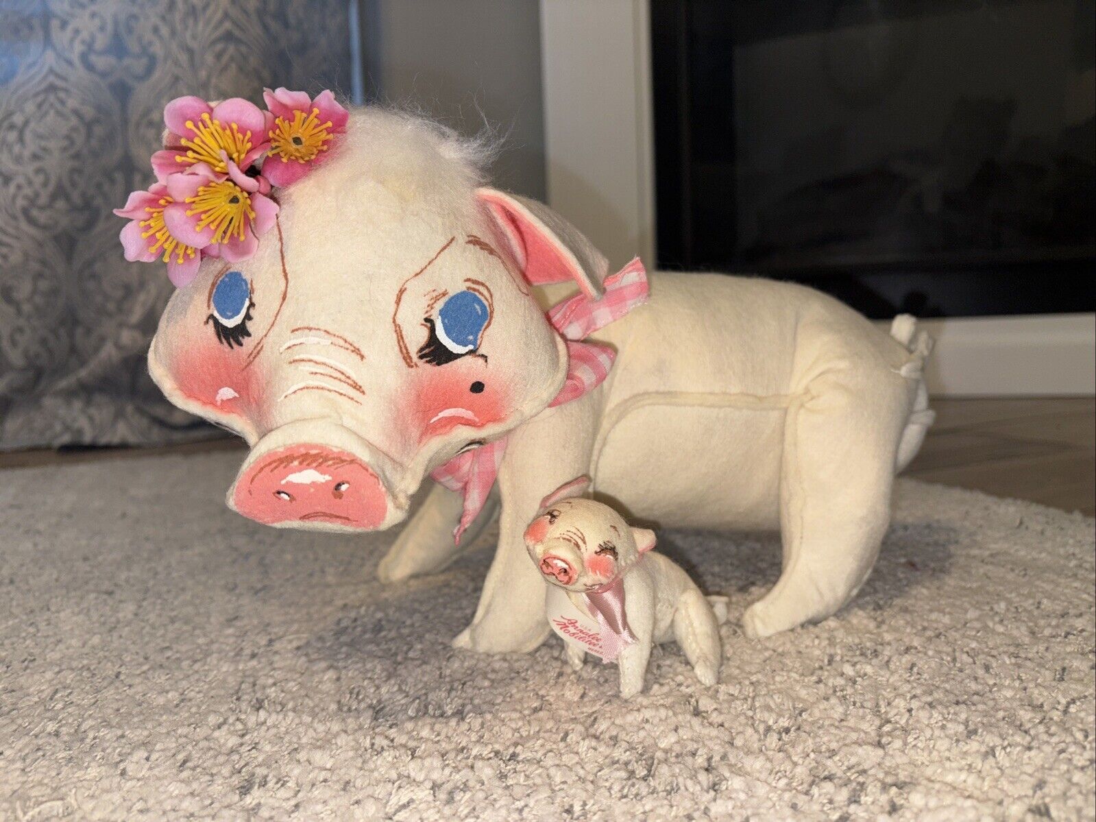 Vtg 1971 Annalee Spring 14” Mama Pig And 5” Piglet New Hampshire Easter