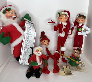 6 Annalee Mobilites Dolls Christmas Santa Elves Poseable Mouse Stove Post Card