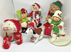 Lot of 6 ANNALEE Christmas Dolls Elf, Dog, Santa, Bear Cat Drummer Boy 1983-2009