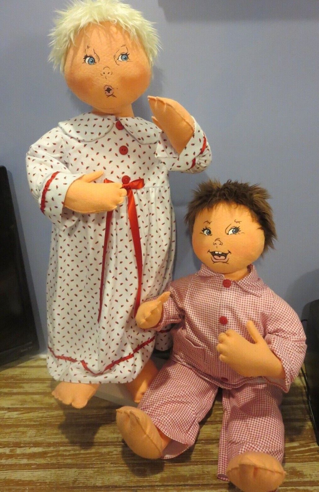 Lot of 2 Vintage 2010 ANNALEE 30" PJ Christmas Morning Boy and Girl RARE