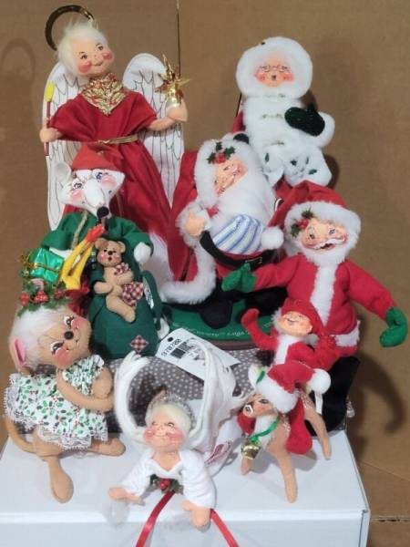 Lot of 10 Annalee Christmas Felt Dolls - Angel Topper, Society Logo Kid, Fox ...