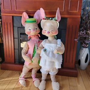 1970 Large Mobilitee Annalee Mr And Mrs Easter Bunny 36 Inches Tall