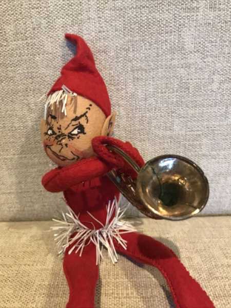Annalee Dolls Rare 10” Red Tinsel Elf with French Horn 50’s Vintage HTF