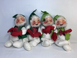 Annalee Gnome Doll Beard Green Hat/Vest Poseable Vtg 1971, Lot of 4,   16"