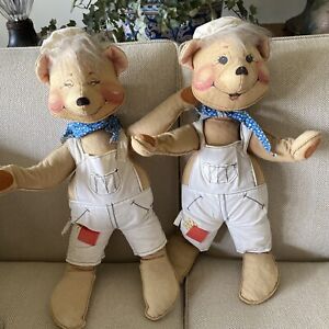Pair Of Vintage Annalee Large 19” Painter Bear Dolls  1967-1983