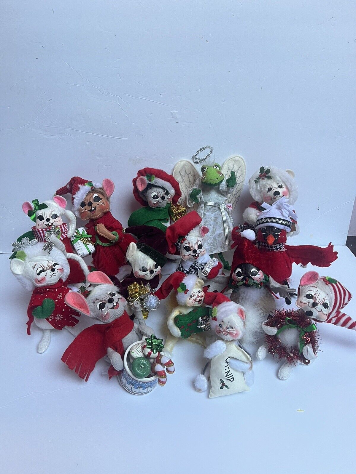 Annalee Dolls Lot Of  14 Christmas Mice, Birds, Cats And Frog 2014-2021