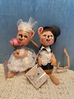 VINTAGE ANNALEE MICE BRIDE & GROOM 7" DOLLS WEDDING SHOWER CAKE TOPPER