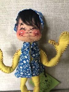 Annalee Dolls Elf with Blue Floral Hat & Vest 1971  Vtg Rare Gift Shop Exclusive