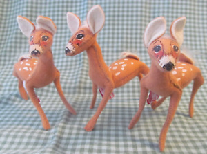 Lot of 3~Vintage Annalee Spotted Christmas Fawn Reindeer Poseable Felted 6" tall