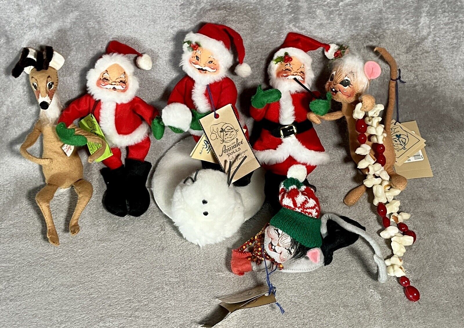 Lot 6 Annalee Dolls Snow Fun 1963 Santa Posable Shelf Sitter Christmas Mouse