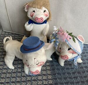 Annalee 10” Spring Pig Easter Parade Girl And Boys  Dolls Lot(3) 1988/89
