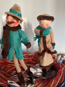 Annalee Ice Skaters Felt Dolls Victorian Man Woman Vtg Pair 18  Christmas 1993