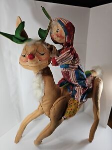 VTG 1969 Annalee  Rudolph Reindeer & Original Matching Child Rider Doll