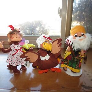 New  Annalee Dolls 3 Doll Lot Mrs Turkey , Monkey and Mouse