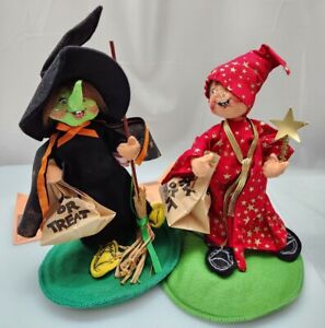 Vintage Annalee Dolls Witch Wiz Wizard Kid RARE Green Face Halloween 3041 3036