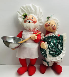 Annalee Mr. & Mrs. SANTA Claus 18" Large Doll Mobilitee Chef Baker 1988 READ ON