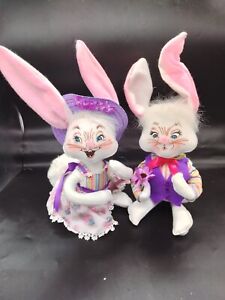 Annalee 2009 Bunny Tails Easter Spring Rabbit Plush 13 ” Parade Set Boy Girl