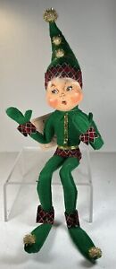 LARGE Poseable Annalee Doll Elf Green Harlequin 18" Christmas Pixie 2006