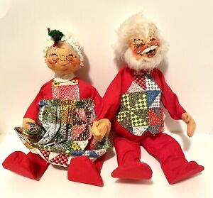 Vintage Santa & Mrs Claus Annalee Mobilitee Christmas Dolls 1971 18” Seated