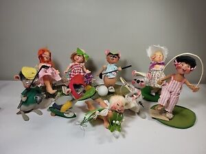 Vintage Annalee Mobilitee assorted Dolls Lot of 9- Jump Rope, Angel, Golf, Skate