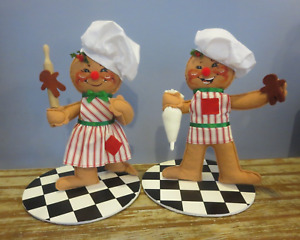 Lot of 2 Vtg 1998 Annalee 10" Cookie Cook Christmas Gingerbread Baker Boy & Girl