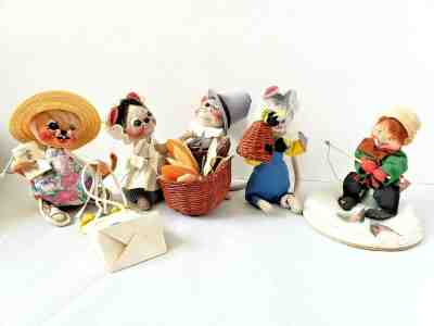 FOUR Vintage Annalee Dolls LOT Pilgrims Bee Keeper Ice Fishing and Shopper