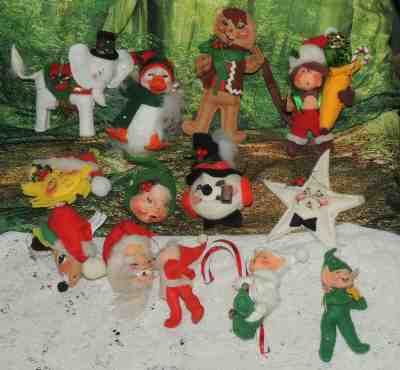 LOT of 24 Vintage Annalee Christmas Ornaments Santas, Monkey Elephant NapkinRing