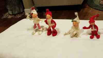 4 Vintage Annalee Elves Red-white.Years 2003-2004