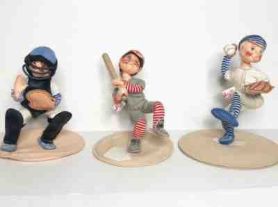 Annalee Felt Dolls Baseball Players Trio Pitcher, Batter, & Catcher 