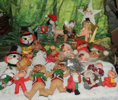 LOT of 25 Vintage Annalee Christmas Ornaments Santas Zebra Elves  Star & More