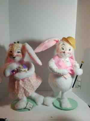 Annalee 21" Spring Easter Bunny Rabbit Boy and Girl 2003 Dressed for Easter