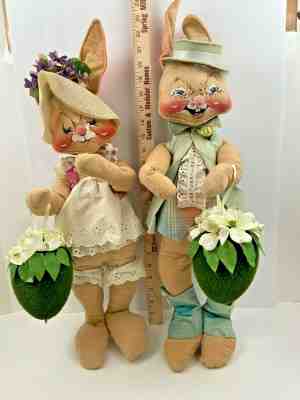 Vintage Annalee Mobilitee  24" Easter Bunny Couple Adorable Hand Painted Faces