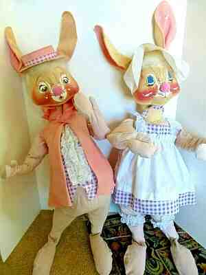 Vintage 1970 HUGE STORE DISPLAY ANNALEE Mr Mrs Easter Bunny Rabbits