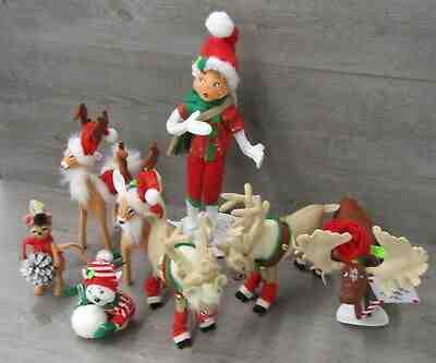 Lot Of 8 Annalee Christmas Decorative Dolls Reindeer Caroler Mice Moose